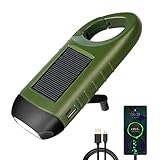 prunus Taschenlampe Kurbel Notfal, Led Taschenlampe USB Aufladbar, Taschenlampe Klein mit Wandern Schnalle, Dynamo Taschenlampe mit kurbel und Solarpanel für Outdoor/Camping/Stromausfällel.