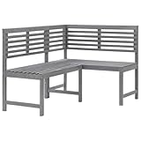 JHQHSM Garten-Eckbank, Bank für den Garten Gartenbank Holz Outdoorbank Sitzbank Outdoor Bank im freien Geeignet für Terrasse Garten Hinterhof Grau 140 cm Massivholz Akazie