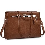 RAINSMORE Laptoptasche Damen 15,6 Zoll Handtasche wasserdichte PU Leder Arbeitstasche Shopper Business Taschen Büro Arbeit Schule Aktentasche Vintage Braun