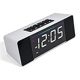 Sandman Clocks Doppler Smart Wecker mit Alexa, Nachttisch Alexa Uhr mit 3 USB & 3 USB-C Ladeanschlüssen, WLAN, Stereo Bluetooth Lautsprecher, Auto Dimmer, in Mond Grey