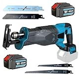 Neue Upgrades Akku Reciprosäge 18V, Ersatz für Makita 18V Akku, Elektrische Säbelsäge mit 2x 5.5AH Akku und Ladegerät, 4 Sägeblätter, 3500RPM Variabler Geschwindigkeit, für Metall, Holz, PVC-Rohr