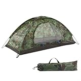 Entgoinggo Doppeltes Camouflage-Zelt, wasserdicht und atmungsaktiv, Zwei-Wege-Reißverschluss, Campingzelt mit Baldachin, Fiberglas-Stangen-Mesh-Portal für den Außenbereich (1 Person)
