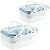 LIVINJA Kuchen Transportbox & Cupcake/Muffin Transportbox - 2er Partycontainer, Kuchenbehälter mit praktischem Hebeeinsatz, Clickverschlüssen & Tragegriffen, 2 Etagen, 40x30x18cm, Made in EU, Blau