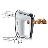 SEVERIN Handmixer, Handrührgerät mit 5 Geschwindigkeitsstufen, praktischer Handrührer mit 2 Edelstahl-Rührbesen und -Knethaken, 400 W, weiß-schwarz / Edelstahl, HM 3830