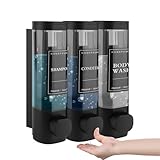 MEKOTRIN Seifenspender Wandbefestigung, Seifenspender Wandmontage 3 Kammern Duschgelspender Handwaschmittelspender ABS Kein Bohrer Set für Hotel Zuhaus,300ML*3(Schwarz)