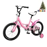 HUOMMGS Kinderfahrrad 16 Zoll Kinder Fahrrad für ab 5-8 Jahre Upgraded Jugend Fahrrad Kinderfahrrad mit Stützrädern Höhenverstellbar Anfänger Fahrrads für 100–135 cm Jungen & Mädchen (Rosa)