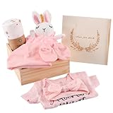 Baby Mädchen Geschenk, Neugeborenen Geschenk, Rodelna Baby Geschenk Set, 7-in-1 Set: einschließlich Strampler,Decke, Sicherheitsdecke, Baby-Mütze, Baby-Handschuhe, Schleife, Souvenir-Box