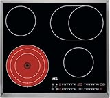 AEG Glaskeramikkochfeld autark 60cm – 4 Zonen mit Bräter- und Dreikreiskochzone – 14 Stufen – Edelstahlrahmen – Timer – DirectSlider-Bedienung je Zone – Kindersicherung – HRB6447AXB