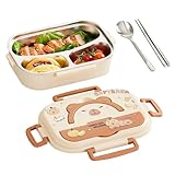 Edelstahl Brotdose Für Kinder - 3-Fächer Edelstahl Auslaufsicherer Behälter - Tragbare Aufbewahrungsbehälter Für Lebensmittel - Für Und Mädchen Für Picknick Camping Schule Outdoor Aktivitäten Und Reis