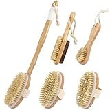 5 Stück Duschbürste Rücken 41CM Badebürste mit Langem Stiel Abnehmbarer langer Griff, 2X Bürstenkopf, Rückenbürste mit Naturborsten für Massage Peeling Entfernung Abgestorbener Haut Cellulit