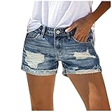 Jeans Shorts Damen Zerrissene Kurze Hose Sommer Destroyed High Waist Sexy Low Denim Slim Stretch Grosse Lose Jeansshorts Bermuda Übergröße Hotpants Strandshorts