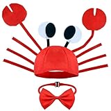 Krabben Hut Krabben Mütze mit Rot Fliege, Verstellbar Lustiger Hut, Partyhut Lustige Hüte für Kinder Erwachsene, Krabbenhut für Karneval Cosplay Ostern Halloween Party Dekoration Kostüm Zubehör