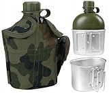 Dominator Feldflasche Mit Becher 1L Feldflaschenbecher Trinkflaschen Wasserflasche Molle Outdoor Trinkflasche Militär Armee Canteen With Cup Drinking Bottle (Waldtarnung)