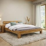 skølm Floki Massivholzbett 160x200 cm aus Eiche - hochwertiges Bettgestell - Bettrahmen mit Bettkopf - Holzbett in Natur geölt - Bett 160x200 cm geeignet als Doppelbett - Futonbett
