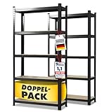 Floordirekt Schwerlastregal, 2er Set, schwarz 200 x 100 x 50 cm Steckregal, Kellerregal, Lagerregal, Werkstattregal, Werkbank - 5 verstellbare Böden (Lakota)