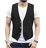 AeoTeokey Herren Sommer Leinenweste Anzug Weste Casual Weste Regular Fit(Schwarz,4XL)