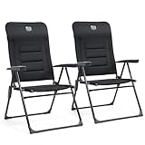 TIMBER RIDGE 2er Gartenstuhl Hochlehner Verstellbar 7-Fach Alu Klappstuhl gepolstert 150kg mit Armlehnen und Kopfstütze Atmungsaktiv klappbar Campingstuhl Balkonstuhl Klappsessel Garten Terrasse