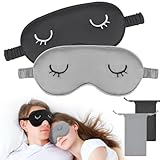 taonganui 2 Stücke Schlafmaske Seide Erwachsener Augenmaske Schlafmaske Sleeping Mask, Schlafbrille Damen Bequem Schlafmaske Frauen Herren Nachtmaske Mit Aufbewahrungstasche(Schwarz Grau Large)