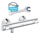 GROHE Precision Flow, Duscharmatur wassersparend (Thermostat hält Temperatur konstant, Verbrühschutz bei 38°C, Mischbatterie mit Wasserspartaste für die Dusche, mit 3in1 Werkzeug), chrom, 34840000