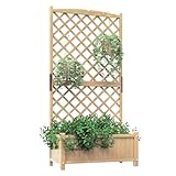 RELAX4LIFE Blumenkasten mit Rankgitter, Pflanzkasten mit Spalier & Entwässerungslöchern, Rankkasten Holz, Gartenspalier für Kletterpflanzen, Gartenbeet für Balkon Terrasse, 90×44,5×180,5cm (Natur)