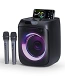 Karaoke Maschine mit 2 Mikrofonen Tragbare PA Anlage mit Fernbedienung Karaoke Box mit LED-Lichtern, Bluetooth Musikbox, FM Radio, TWS, TF/USB/AUX für Indoor/Outdoor Party
