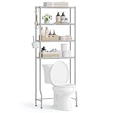 SONGMICS 4-stöckiges Toilettenregal, Badezimmerregal, Waschmaschinenregal, verstellbare Ablagen, mit Haken, Toilettenpapierhalter, platzsparend, 30 x 63 x 176 cm, Taubengrau BTS013G01