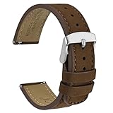 WOCCI 20mm Retro Leder Uhrenarmband für Herren und Damen, Ersatzarmband mit Silberne Schnalle (Dunkelbraun)