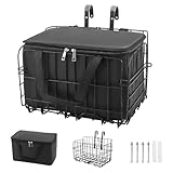 Fahrradkorb Vorne, Faltbarer Fahrradkorb Metall mit Herausnehmbarer Wasserdichter Tragetasche, Fahrradzubehör Rahmenkorb zum Transport von Hunden, Haustieren für E-Bike Mountainbike Citybike(Black)