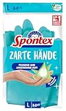 Spontex Zarte Hände, pflegende Haushaltshandschuhe mit sanftem Mandelöl, aus Naturkautschuklatex - Größe L, 1 Paar, Blau