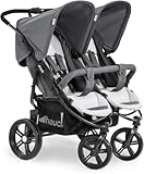 hauck Geschwisterwagen Roadster Duo SLX, Zwillingsbuggy ab Geburt bis 15 kg (ca. 3 Jahren) mit Liegefunktion, XL Korb, Einfach und Klein Zusammenklappbar, Große Räder (Grey/Silver)