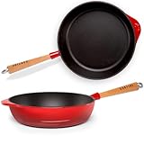 Oakfire Gusseisen Pfanne Schmorpfanne Bratpfanne emailliert 28cm Induktion Gusseisern mit Non-Stick Patina, Emaille… (Rot, Bratpfanne)