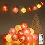 Ewikin Lichterkette Baumwollkugeln, 20 LED Kugeln USB & Batteriebetrieben, Lichterkette Kinderzimmer Mädchen mit Fernbedienung, Cotton Ball Lichterkette Innen für Hausbett Deko, Zimmer