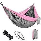 Hiseng 270x140cm Hängematte Einzel/Doppel, Hängematten mit Tragetasche, Tragbar Leichtgewichtig Hammock, Outdoor Hängematte für Garten, Balkon, Terrasse, Hängesessel Indoor Outdoor (Grau 2)