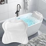 Badewannenkissen, Badewannenkissen Nacken, Nackenkissen für Badewanne mit 6 Saugnäpfen, mittels 4D-Air-Mesh-Technologie, stützt Kopf, Nacken, Schultern, Rücken, passend für alle Badewannen (Weiß)
