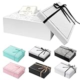 TAIXING 2025 Neu Geschenkbox mit Deckel, Geschenk Box 25 x 18 x 8,5 cm, Geschenkbox mit Schleifen, Raffia, Grußkarten, Geschenkbox Set für Hochzeit Geburtstag Valentinstag Weihnachten