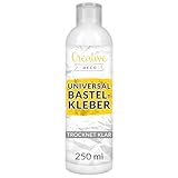 Creative Deco Bastelkleber Universal PVA Kinder 250ml Basteln Kleber für Papier Holz Glas | Flüssigkleber Leder, Keramik, Filz | Leim Trocknet Klar Transparent | Bastelleim Ungiftig Schnell Trocknend