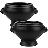 TAMUME Suppenschüssel aus Mattiertem Porzellan mit Griffen im Löwenkopf-Stil für französische Zwiebelsuppe, 2er-Set (Schwarz *2)