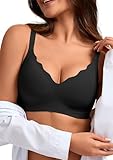 CAOZITOU BH Damen Ohne Bügel, Push Up BH Seamless Bügelloser,Große Brüste Nahtloser V-Ausschnitt Bra Bequem Soft Bralette (Schwarz, L)