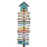 Spetebo Holzschild Gartenregeln mit 11 Schildern - 99 cm - Holz Gartenstecker Garten Deko Schild Gartenstab Wand Deko