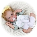 Reborn Baby Puppen 18 Zoll Realistische Neugeborene Babypuppe Weichem Vinyl Tuch Körper Lebensechte Echte Babygröße Kleinkindspielzeug für Kinder ab 3 Jahren als, Blaue Augen