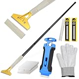 EHDIS Tapetenentferner Kit - Fensterschaber mit Teleskopstiel (120cm), Glasschaber (Klingen im Griff), 30 Ersatzklingen und Handschuhe, zum Entfernen von Tapeten und Bodenfliesen-Kleber, Farbe