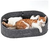 FUKUMARU Kratzbrett für Katzen, 61 cm Kratzpappe in Sofa-Form, Umkehrbares Katzenbett, Runde Kratzpads aus hochwertiger Filz und Karton, Dunkelgrau.