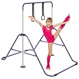 ToughHub Gymnastikstange - Trainingsgymnastik Ausrüstung für Kinder - Höhenverstellbar - Klappbare Horizontalstange mit Gymnastikringen (Lila)
