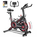 Heimtrainer Fahrrad mit App Tracking, Bis 150 KG LCD-Ergometer mit Magnetischem Widerstand, 15 KG Schwungrad Spinning Bike, Indoor Fitnessbike, Leiser Trimmrad Riemenantrieb mit Tablet-Halter