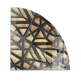 Funkenschutzplatte für Kamin 100x100 cm Hartglas Glasboden Stilvollem Motiv Dekorative Glasbodenplatte Hitzeschutz Quadrant Schutzplatte Elegantes Design - Geometrie mit Holz