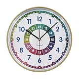 10 Inch Kinder Wanduhr Bunt Zahlen Wall Art Lernuhr Kinder Wanduhr lautlos Kinderuhr modern Mädchen Jungenuhr ohne Tickgeräusche Holzoptik (Colorful)