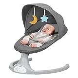Bioby Elektrische Babywippe | Babyschaukel mit 5-Punkt-Gurt & 5 Schaukelmodi, Leicht & Sicher Wippe Baby Elektronisch mit Bluetooth-Musik & Fernbedienung, für 0-12 Monate (2-9 kg), Grau