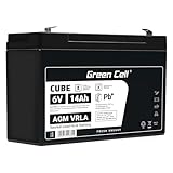 Green Cell AGM 6V 14Ah Akku VRLA Blei-Batterie Bleiakku Ersatzakku Gelakku Akkubatterie Zyklenfest Unbemannt Spielzeug, Elektro Spielzeug, Alarm, Notstrom, Kinderfahrzeuge, Kinder-Quad, Schwarz