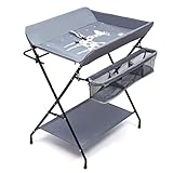 Baby Wickelkombi - Tragbare Faltbare Wickeltisch Wickelkommode Baby mit Sicherheitsgurt und Ablagefächern Wickelunterlage für Reisen schützt die Taille 80 x 63 x 96 cm (Grau)