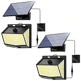 Solarlampen für Außen, [2 Stück] 468LED Solar Aussenleuchte mit Bewegungsmelder 3 Modi Solarleuchten 270° Superhelle Solar Wandleuchte IP65 Wasserdichte Solarleuchte mit 5m Kabel für Garten/ Innen